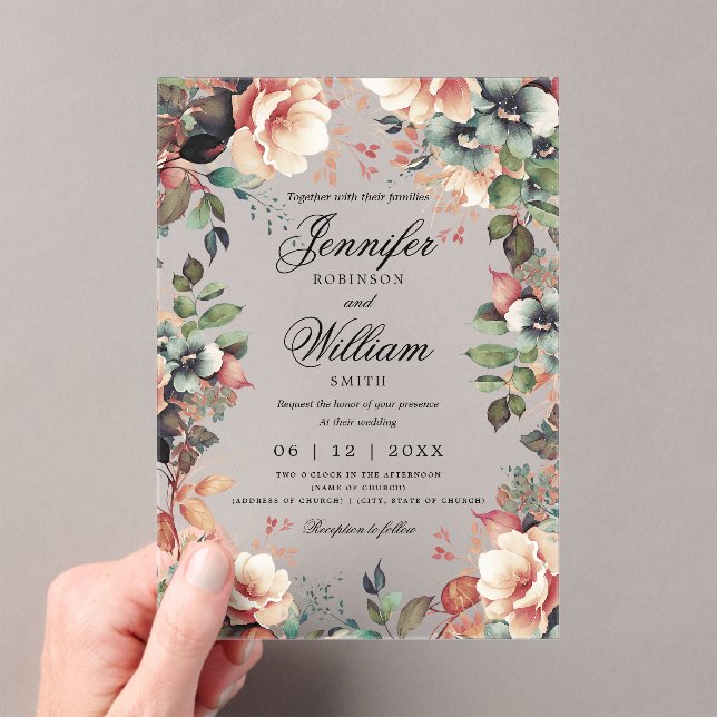 Romantic Boho Garden Floral Wedding Script Acryleinladungen (Insitu (Handheld))