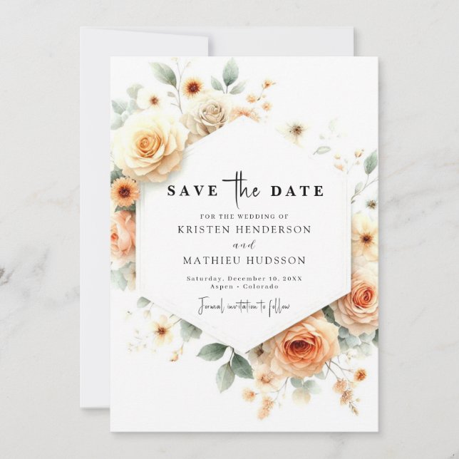 Romantic Boho Peach Wedding Save The Date (Vorderseite)