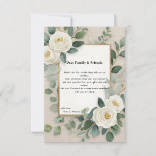 Romantic Boho White Roses Elegante Hochzeit Dankeskarte