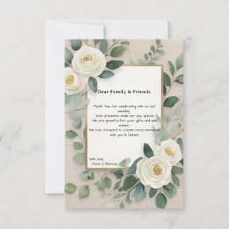 Romantic Boho White Roses Elegante Hochzeit Dankeskarte