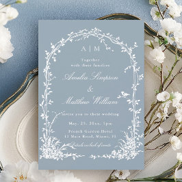 Romantic Botanical Arch Garden Dusty Blue Wedding Einladung