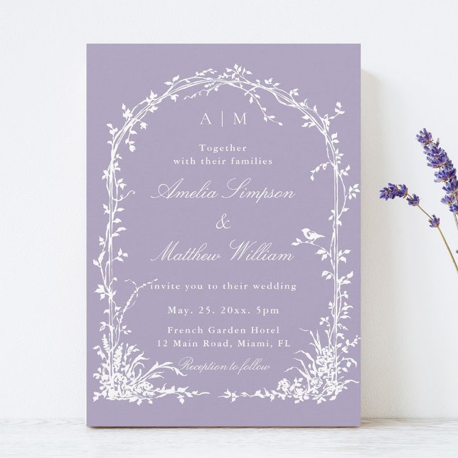 Romantic Botanical Arch Garden Lavender Wedding Einladung (Von Creator hochgeladen)