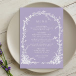 Romantic Botanical Arch Garden Lavender Wedding Menükarte<br><div class="desc">This wedding menu features an arched trellis adorned with florals,  botanical foliage,  and a small bird. For more advanced customization of this design,  please click the BLUE DESIGN TOOL BUTTON above!  Matching items are also available.</div>