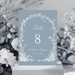 Romantic Botanical Arch Garden Wedding Dusty Blue Tischnummer