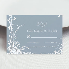 Romantic Botanical Garden Dusty Blue Wedding RSVP Karte
