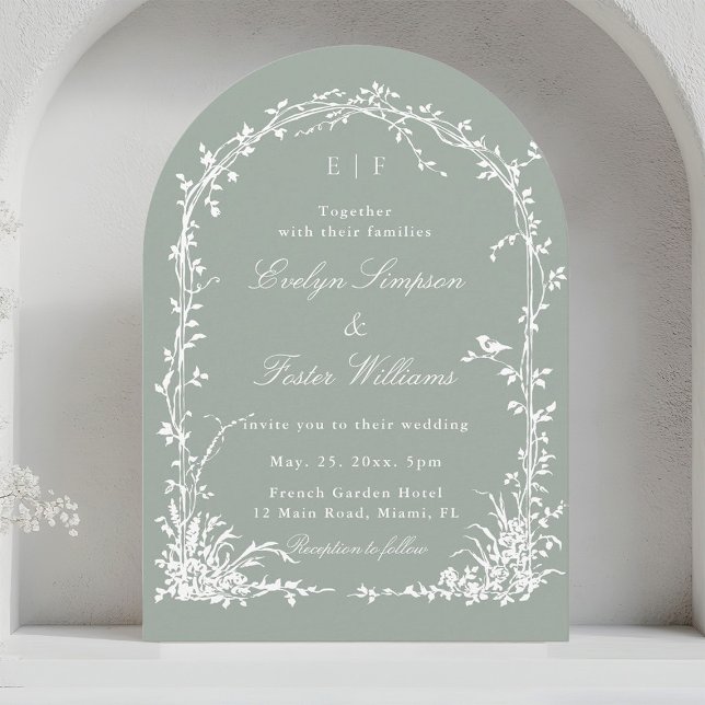 Romantic Botanical Garden Wedding Sage Green Arch Einladung (Von Creator hochgeladen)
