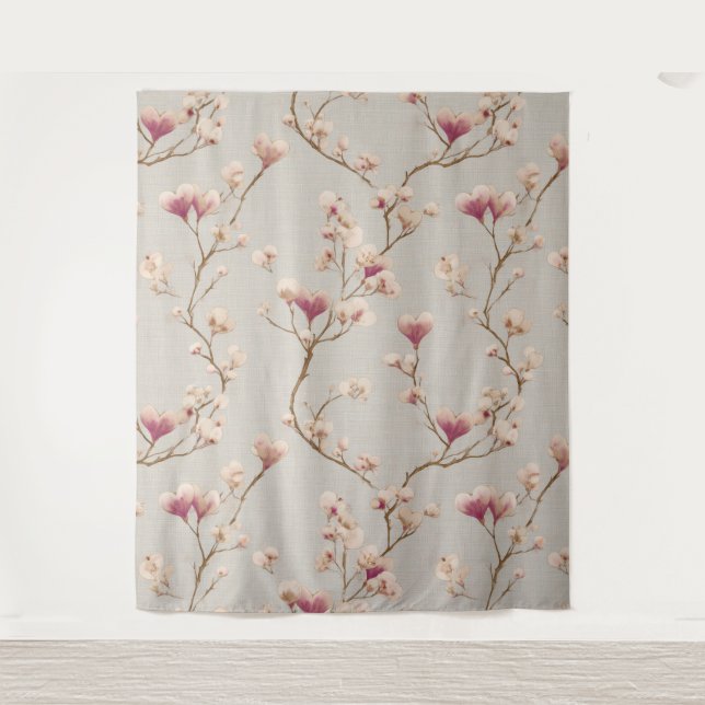 Romantic Botanical Wall Tapestry – Heart Blossom Wandteppich (Vorderseite)