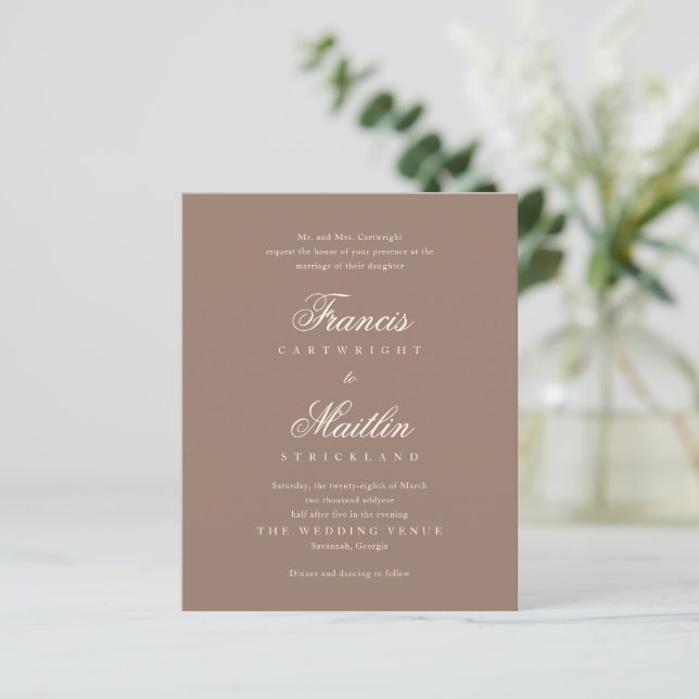 Romantic Brown Elegant Wedding Invitation (Stehend Vorderseite)