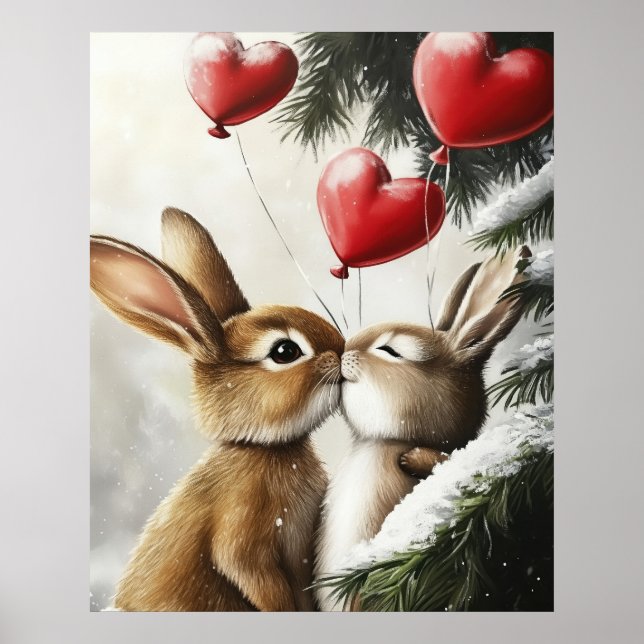 Romantic Bunny Couple Valentine Wall Art Poster (Vorne)