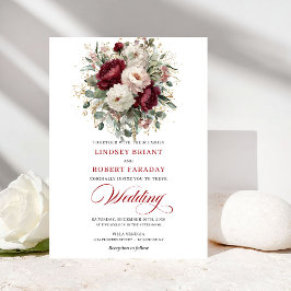Romantic Burgundy and White Flowers Wedding Invite Einladung