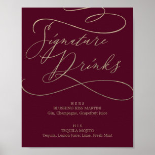 Romantic Burgundy Calligraphy Signature Drinks Poster