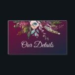 Romantic Burgundy Floral Wedding Details QR Code Begleitkarte<br><div class="desc">Watercolor floral elements in beautiful colors, are designed over a burgundy washed canvas... . with your wedding details in elegant off white fonts. The result is a vibrant design array appropriate for both casual and more formal wedding motifs. Your details instructions and QR Code are on the back of the...</div>