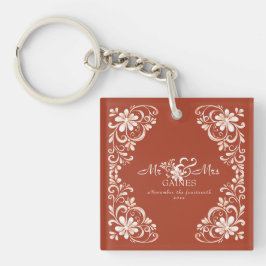 Romantic Burnt Orange Mr & Mrs Acrylic Schlüsselan Schlüsselanhänger