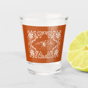 Romantic Burnt Orange Mr & Mrs Wedding Shot Glass Schnapsglas