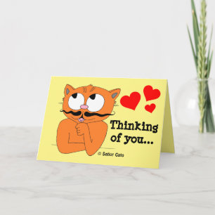 Romantic Card "Thinking of You" Cartoon MustachCat Karte