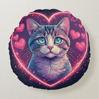 Romantic Cat Lover Gift | Aesthetic Neon Animal Rundes Kissen