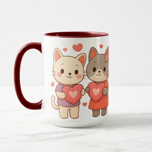 Romantic Cats Heart Ceramic Mug Tasse (Links)