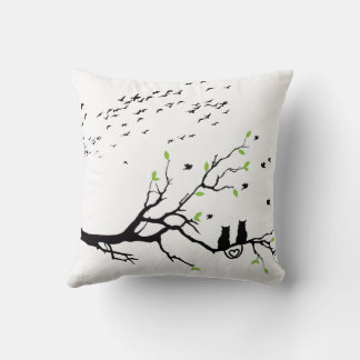 Romantic Cats on Tree Branch Silhouette pillows  Kissen