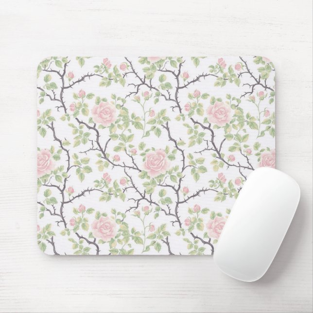 Romantic Chic Blush Pink Flowers Mousepad (Mit Mouse)
