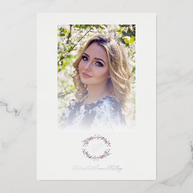 Romantic Chic Floral Wreath Photo Bridal Shower Folieneinladung (Vorderseite)