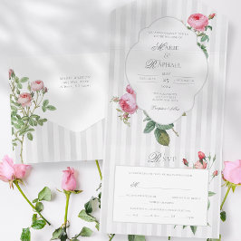 Romantic Chic French Rose Botanical Wedding All In One Einladung