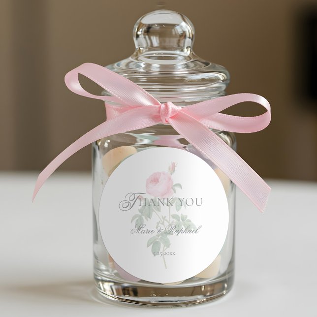 Romantic Chic French Rose Botanical Wedding Runder Aufkleber (Von Creator hochgeladen)