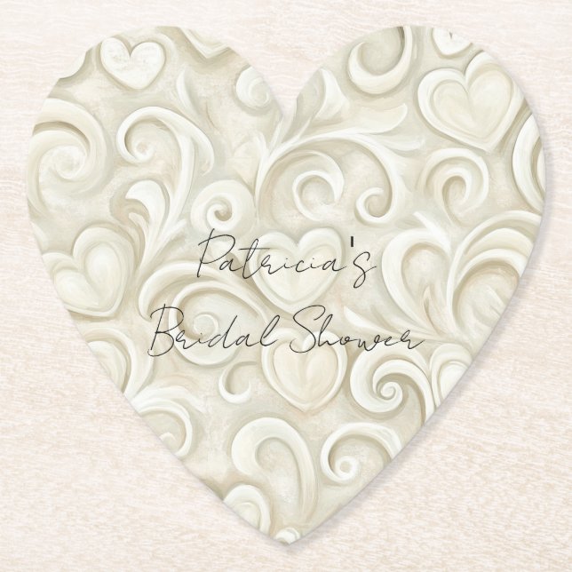 Romantic Chic Heart Swirls Bridal Shower Untersetzer (Vorderseite)