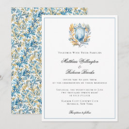 Romantic Classic Blue Crest Monogram Wedding Einladung