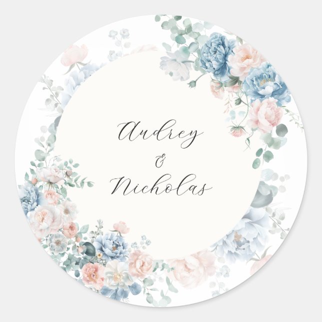 Romantic Classic Calligraphy Floral Wedding Runder Aufkleber (Vorderseite)