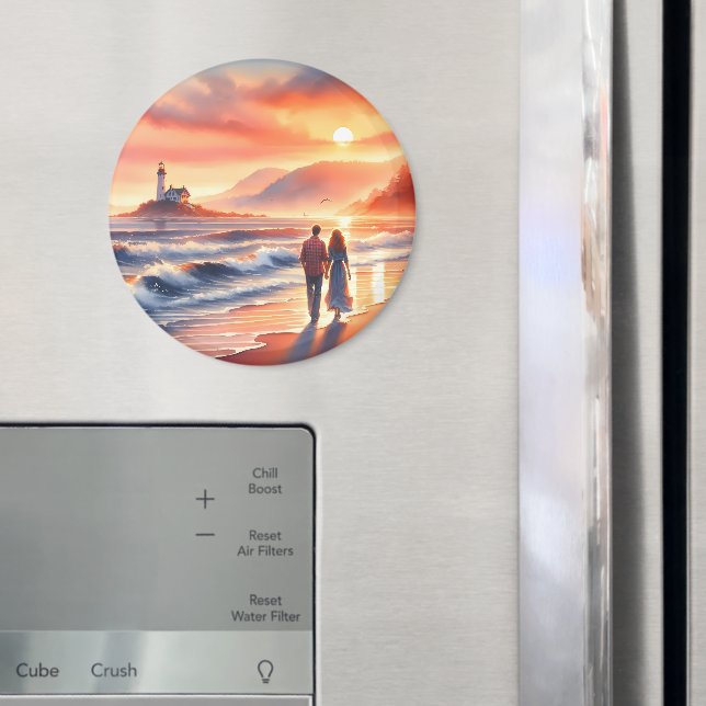 Romantic Coastal Sunset Lighthouse Walk Magnet (In Situ (Kühlschrank))