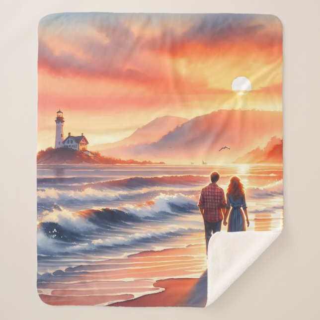 Romantic Coastal Sunset Lighthouse Walk Sherpadecke (Vorderseite)