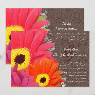 Romantic Coral & Fuchsia Gerber Daisy Wedding Einladung