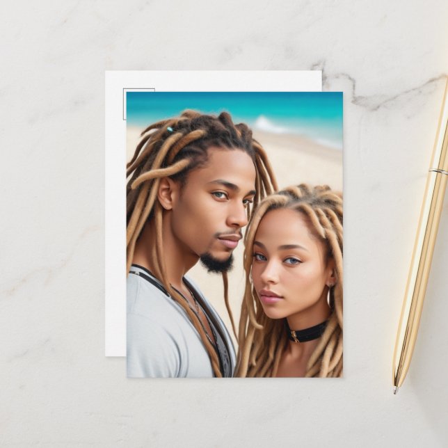 Romantic Couple Beach Digital Art Poster Postkarte (Vorderseite/Rückseite Beispiel)