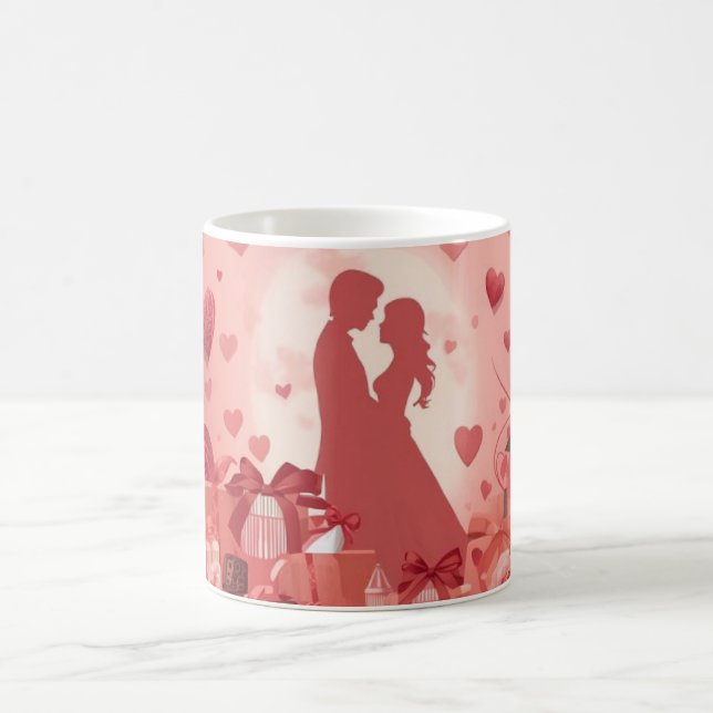 Romantic Couple Mug Valentine Gift with Hearts Ros Kaffeetasse (Mittel)