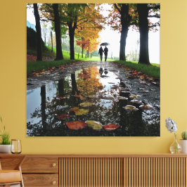 Romantic Couple Rain Stretched Canvas Wall Art Leinwanddruck