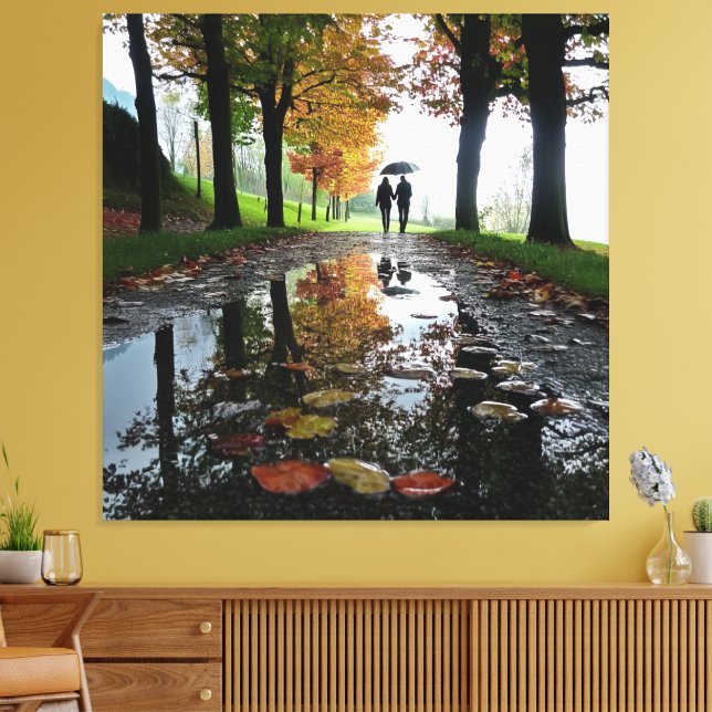 Romantic Couple Rain Stretched Canvas Wall Art Leinwanddruck (Insitu (Wohnzimmer))