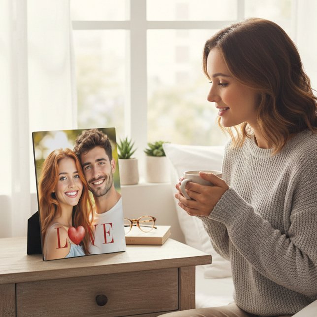 Romantic Couple Red Heart Photo Display Fotoplatte (Von Creator hochgeladen)