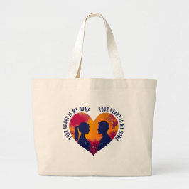 Romantic Couple Silhouette Sunset Heart Jumbo Tote Stoffbeutel