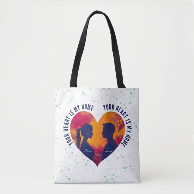 Romantic Couple Silhouette Sunset Heart Tote Bag (Vorderseite)