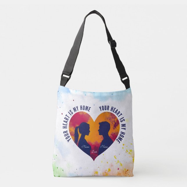 Romantic Couple Sunset Heart Watercolor Cross-Body Tragetaschen Mit Langen Trägern (Vorderseite)