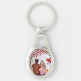 Romantic Couple Under Heart Tree Custom Keychain Schlüsselanhänger