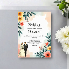 Romantic Couple Watercolor Floral Summer Wedding Einladung