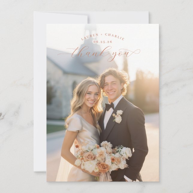 Romantic Cream Elegant Photo Dankeskarte (Vorderseite)