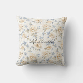 Romantic Cream Floral Blue Leaves Kissen