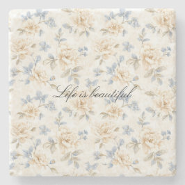 Romantic Cream Floral Blue Leaves Steinuntersetzer