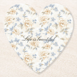 Romantic Cream Floral Blue Leaves Untersetzer