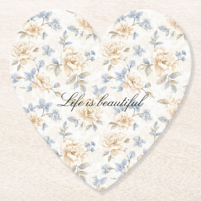 Romantic Cream Floral Blue Leaves Untersetzer (Vorderseite)