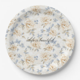 Romantic Cream Floral Blue Leaves Wedding Pappteller