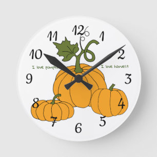 Romantic Cute orange pumpkin harvest Runde Wanduhr