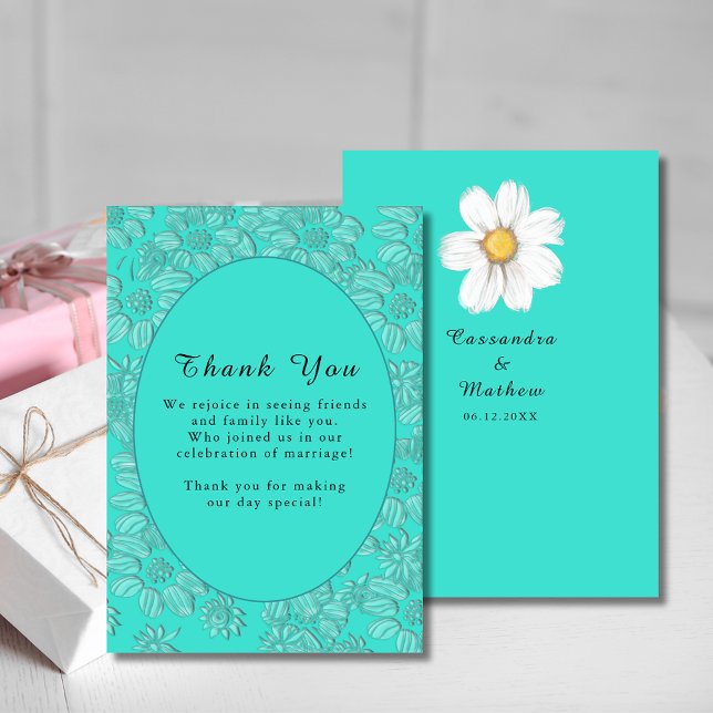 Romantic Daisies Floral Türkis Wedding Dankeskarte (Blush Pink Rose Floral Watercolor Wedding Thank You Card)
